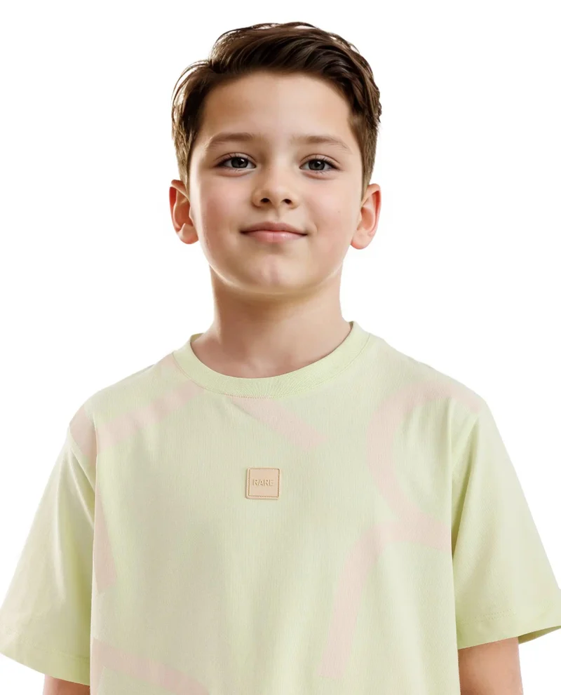 Rare Ones Rare Ones Kids Zon Flouroscent Green Cotton Short Sleeve Crew Neck Pigment Print T-Shirt