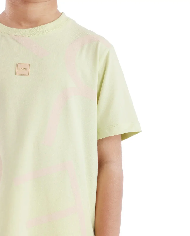 Rare Ones Rare Ones Kids Zon Flouroscent Green Cotton Short Sleeve Crew Neck Pigment Print T-Shirt