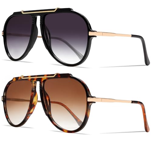 GUVIVI Oversized Aviator Sunglasses for Women Men 2026 70s Retro Gold Metal Sun Glasses Tangle Free Square Aviators - Image 1