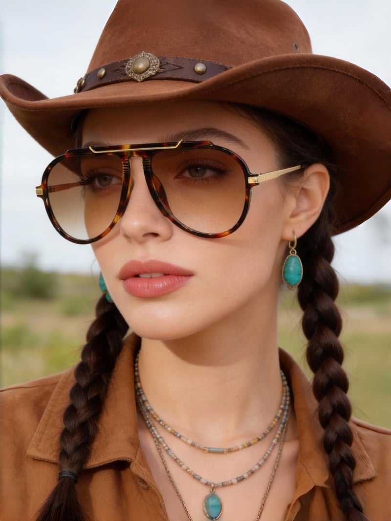 GUVIVI Oversized Aviator Sunglasses for Women Men 2026 70s Retro Gold Metal Sun Glasses Tangle Free Square Aviators - Image 3