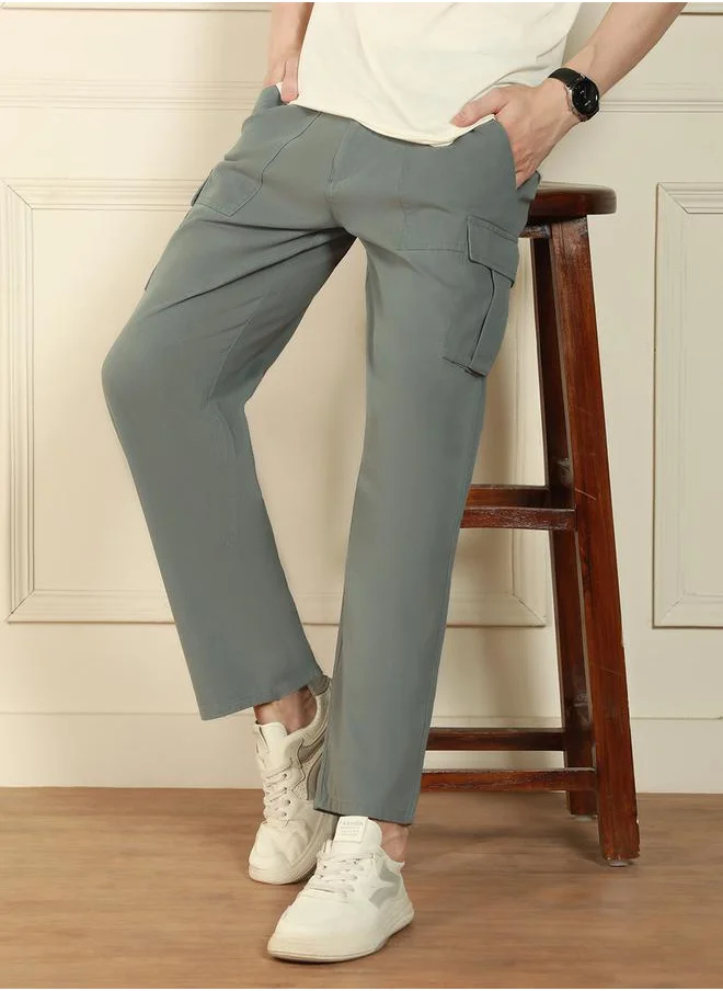 Dennis Lingo Relaxed Fit Solid Cotton Lycra Cargo Trousers by Styli