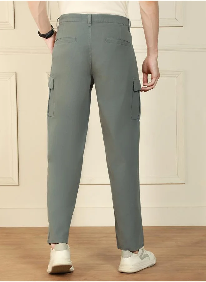 Dennis Lingo Relaxed Fit Solid Cotton Lycra Cargo Trousers by Styli