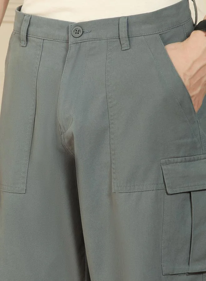 Dennis Lingo Relaxed Fit Solid Cotton Lycra Cargo Trousers by Styli