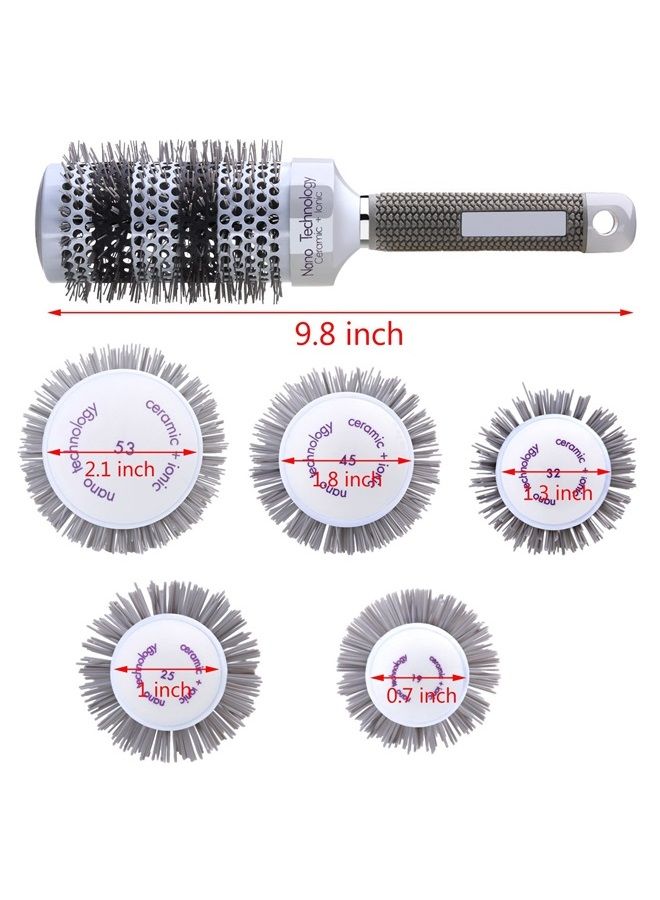 Perfehair Round Thermal Ceramic Brush Set for Blow Drying Curling, Large Heated Nano Ionic Round Barrel Hair Brush-5 Different Sizes - Image 3