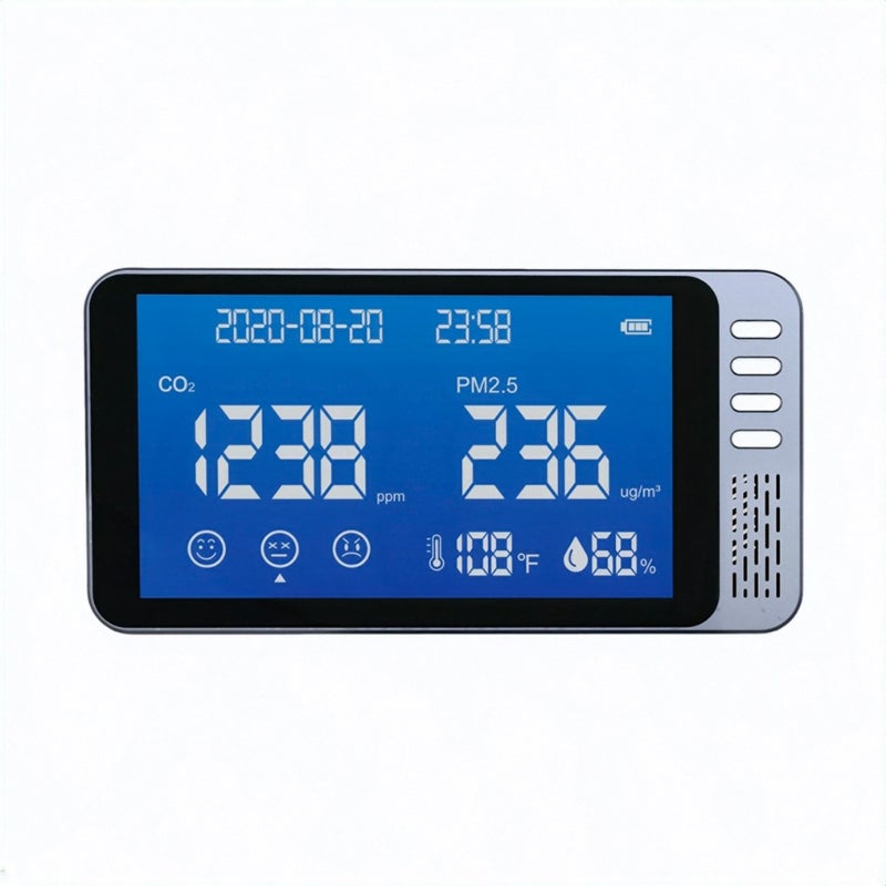 6-in-1 Air Quality Monitor NDIR Sensor, Detects CO2, PM2.5, Temperature & Humidity, Time & Date, Buzzer Alarm, Celsius/Fahrenheit Switch for Home, Car, Office, Classroom - Image 1