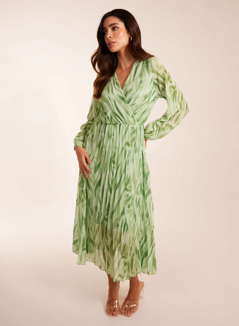Blue Vanilla Abstract Wrap Pleated Midi Dress