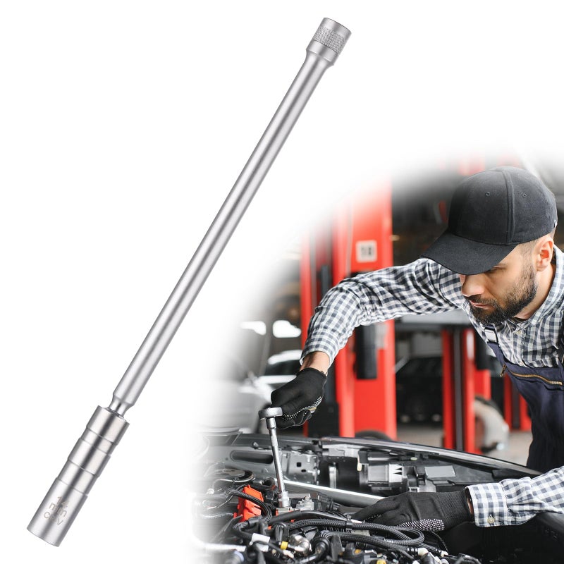 Zocipro Long Rod 14mm Spark Plug Socket, Thin Wall Universal Joint Spark Plug Wrench, 3/8" 12 Point Magnetic Spark Plug Socket, Car Repair Spark Plug Removal Tool - Image 1