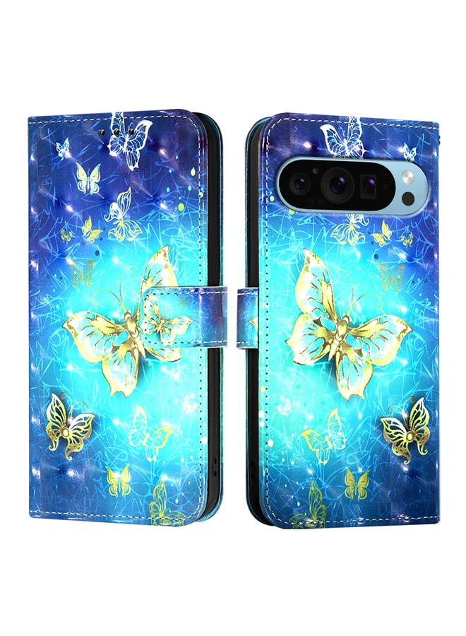 Green Tiger Case For Google Pixel 9 / 9 Pro 3D Painting Horizontal Flip Leather Phone Case - Image 2