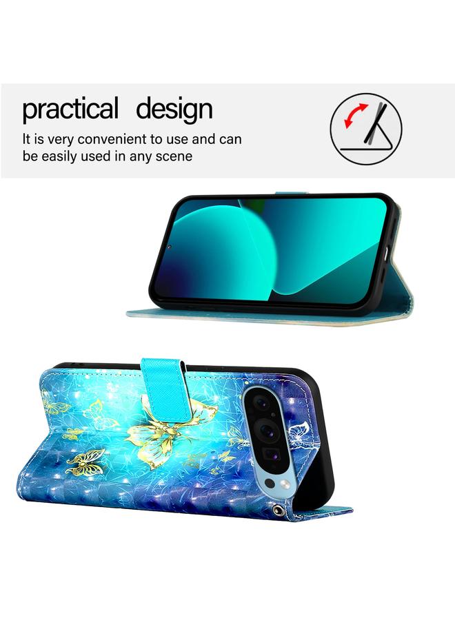 Green Tiger Case For Google Pixel 9 / 9 Pro 3D Painting Horizontal Flip Leather Phone Case - Image 3