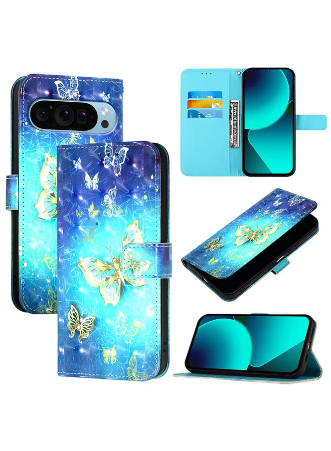 Green Tiger Case For Google Pixel 9 / 9 Pro 3D Painting Horizontal Flip Leather Phone Case - Image 1