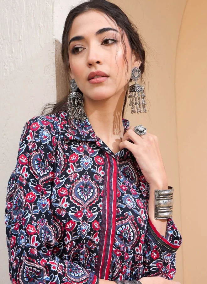 SASSAFRAS Floral Printed A-Line Kurti for Women