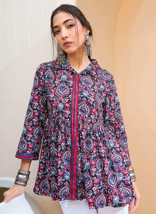 SASSAFRAS Floral Printed A-Line Kurti for Women