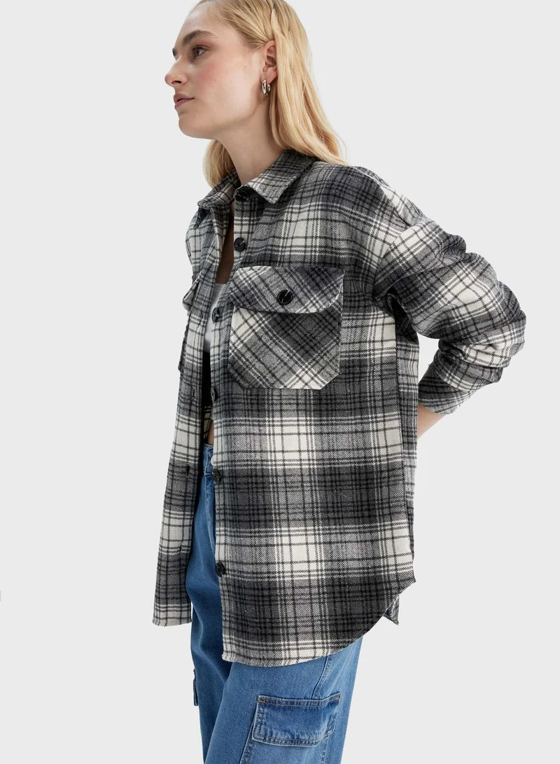 DeFacto Pocket Detail Checked Shirt