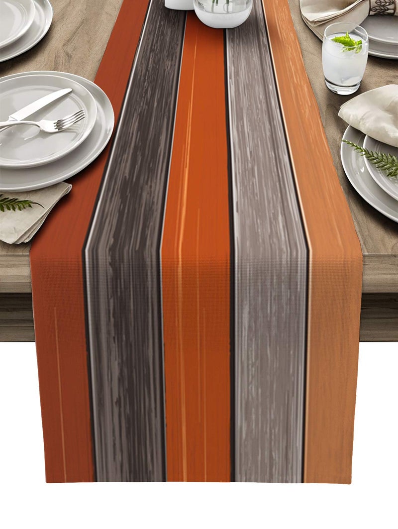 Vandarllin Farmhouse Cotton Linen Table Runner Dresser Scarf Retro Rustic Barn Wood Texture Ombre Burnt Orange Gray NonSlip Rectangle Settings Decoration for Kitchen Home Dining Holiday70 inches Long