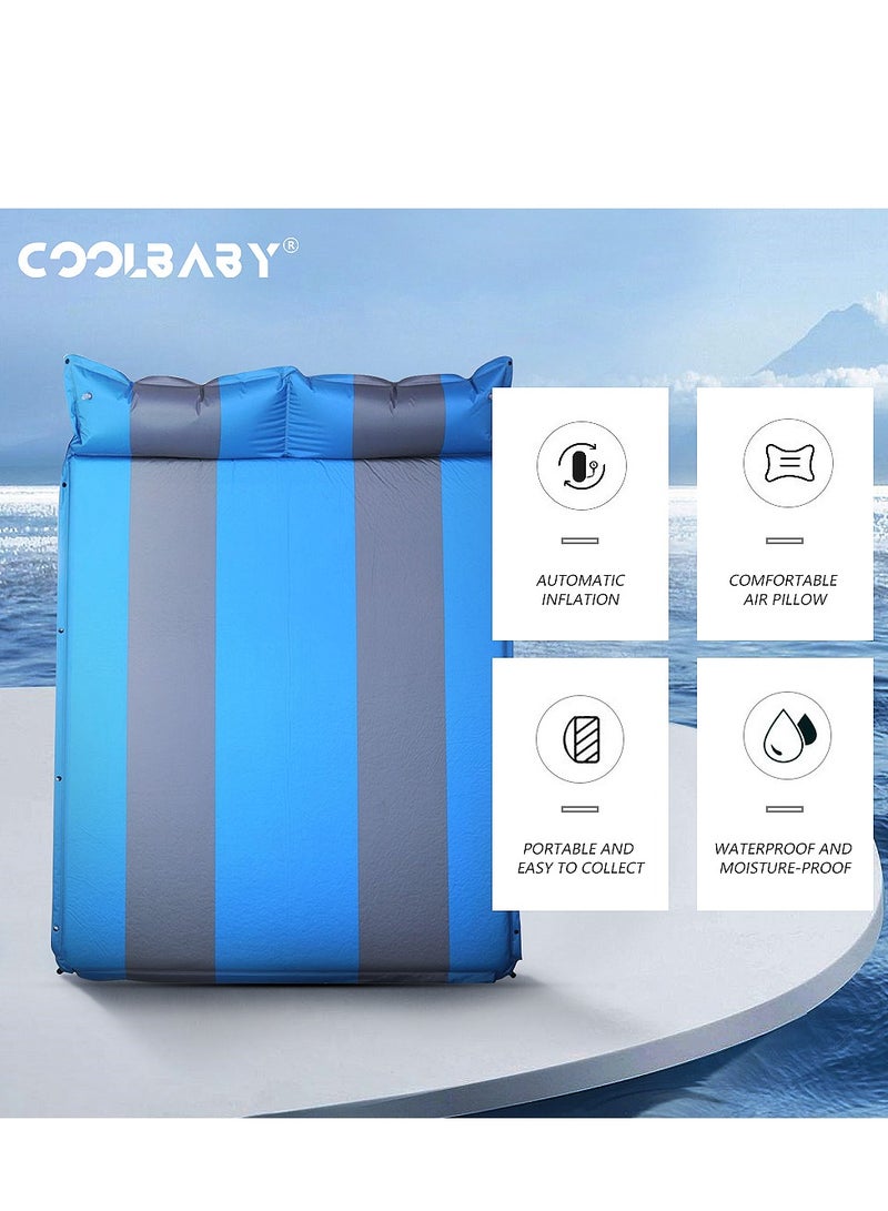 Cool Baby COOLBABY Outdoor camping tent inflatable cushion-portable double air inflatable cushion is suitable for outdoor mattress for traveling and camping, with storage bag (Blue) - Image 2