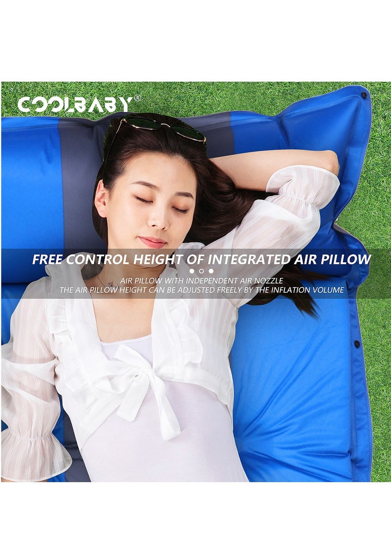 Cool Baby COOLBABY Outdoor camping tent inflatable cushion-portable double air inflatable cushion is suitable for outdoor mattress for traveling and camping, with storage bag (Blue) - Image 4