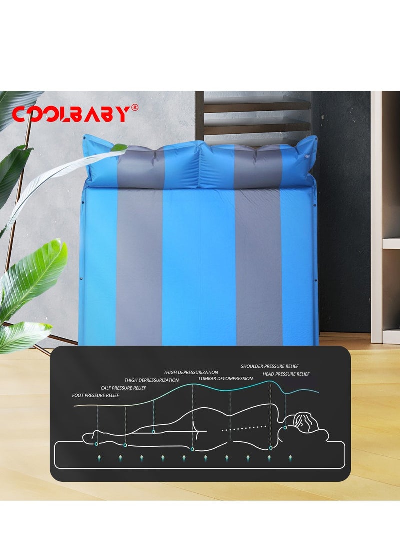 Cool Baby COOLBABY Outdoor camping tent inflatable cushion-portable double air inflatable cushion is suitable for outdoor mattress for traveling and camping, with storage bag (Blue) - Image 3