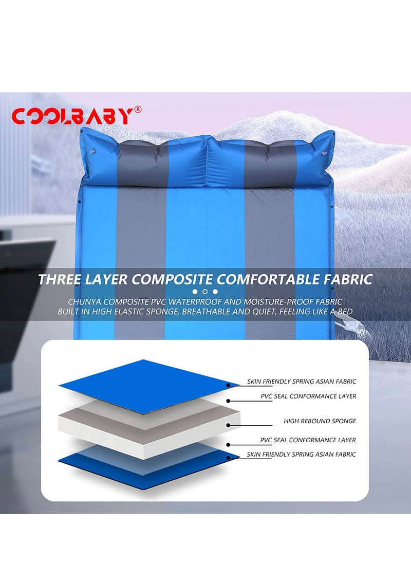 Cool Baby COOLBABY Outdoor camping tent inflatable cushion-portable double air inflatable cushion is suitable for outdoor mattress for traveling and camping, with storage bag (Blue) - Image 5