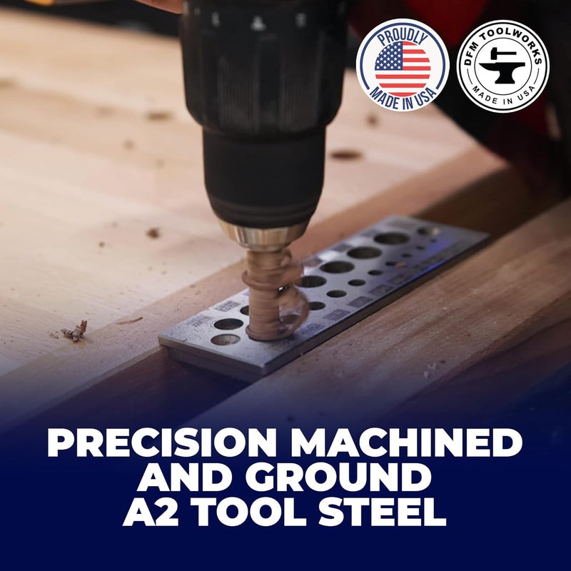 DFM Tool Works Doweling Tool - Premium Dowel Maker Tool, Versatile Dowel Plate, High-Grade A2 Steel for Woodworking, Made in USA - English 17 Holes, Multi-Size - Image 2