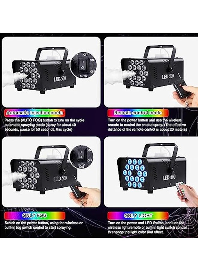 LEXIN Fog Machine with Light 18 LED  Machine Outdoor for Parties Wedding, 13 Colors  Machine Fog Indoor with 2 Wireless Remote Controls, 500W 2000CFM Outdoor Fog Machine, Suitable for Parties, Wedding, and DJ Stage, Indoor  - Image 3