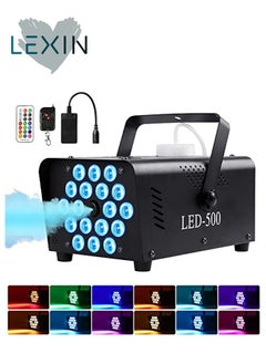 ليكسين آلة الضباب مع ضوء 18 LED آلة خارجية للحفلات الزفاف، آلة ضباب 13 لونًا داخلية مع 2 جهاز تحكم عن بعد لاسلكي، آلة ضباب خارجية 500 وات 2000CFM، مناسبة للحفلات وحفلات الزفاف ومسرح الدي جي، داخلية  - Image 1