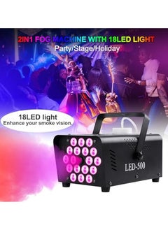 ليكسين آلة الضباب مع ضوء 18 LED آلة خارجية للحفلات الزفاف، آلة ضباب 13 لونًا داخلية مع 2 جهاز تحكم عن بعد لاسلكي، آلة ضباب خارجية 500 وات 2000CFM، مناسبة للحفلات وحفلات الزفاف ومسرح الدي جي، داخلية  - Image 4