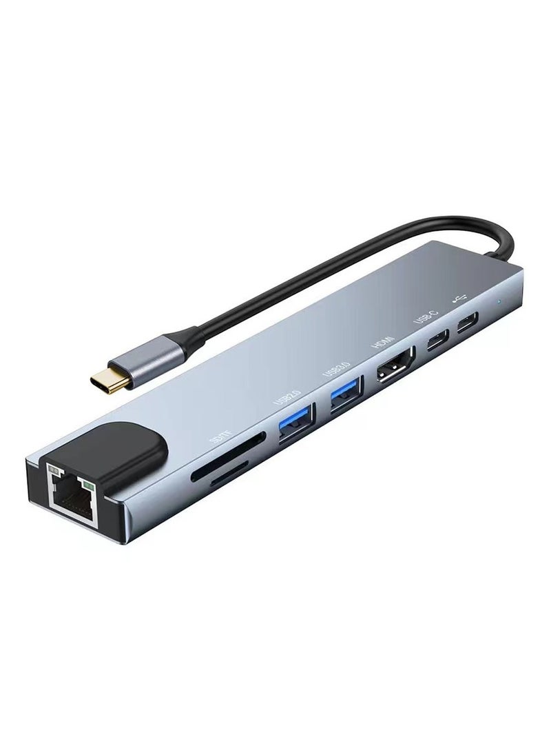 USB C Hub, 8 in 1 Type-C Hub Multiport Adapter with 4K HDMI, PD Power Delivery, USB-C, Ethernet, 2 USB, SD/TF Card Reader Compatible with Mac Book Pro XPS and More Type-C Devices - Image 1