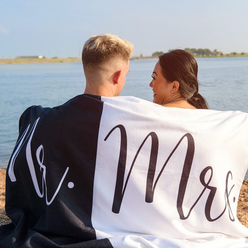 Ethisa Mr and Mrs Beach Towel - Honeymoon Just Married Towel For Beach - Wedding Gift for Newlywed Couple - Shareable Bride and Groom Towel Set - Thin Travel Friendly His and Her Beach Towel - 78"x59" - Image 4