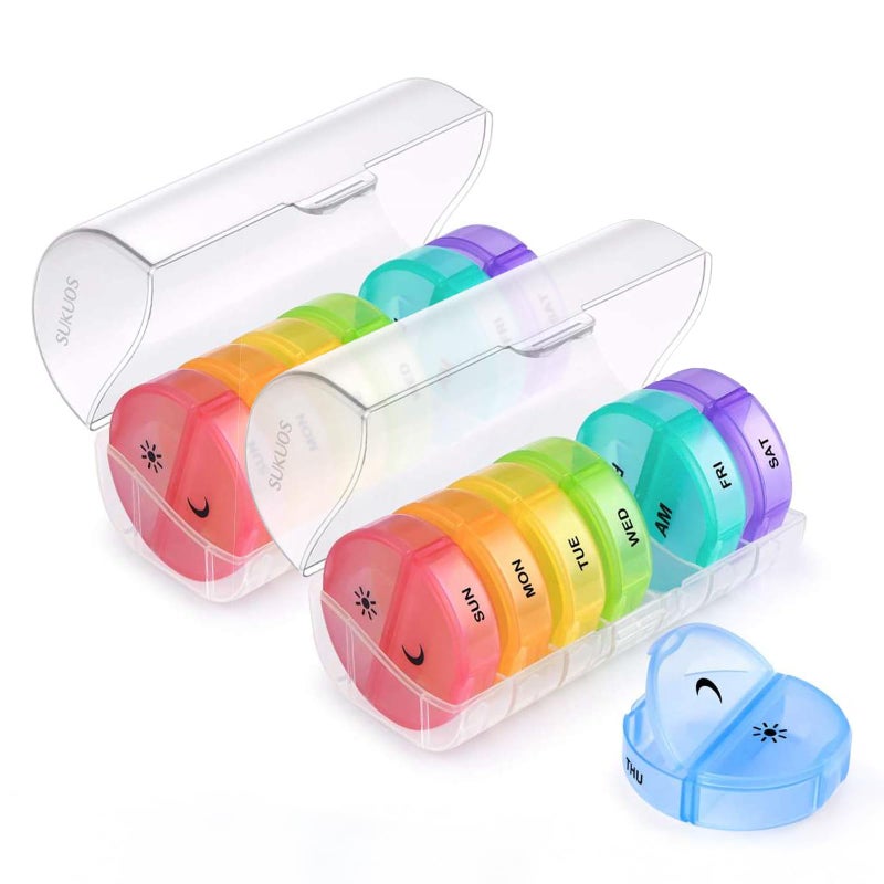 Sukuos Large Weekly Pill Organizer 2 Times a Day, Daily Pill Box 7 Day Easy to Open, Double Protection Medicine Case for Vitamin/Fish Oil/Supplements, Clear (2 Pack) - Image 1
