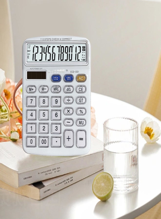 Desktop Calculator 12 Digit Large Solar Power and LCD Display Big Button Calculator 112 Steps Check and Correct Function Suitable for Office School Home for Kids Students Accountant - Image 4