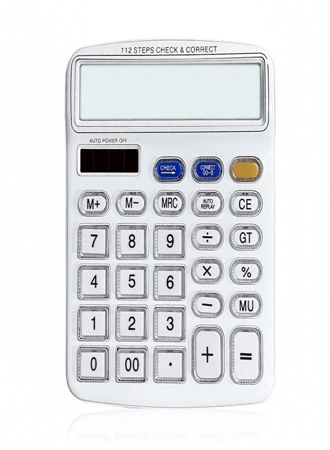 Desktop Calculator 12 Digit Large Solar Power and LCD Display Big Button Calculator 112 Steps Check and Correct Function Suitable for Office School Home for Kids Students Accountant - Image 1