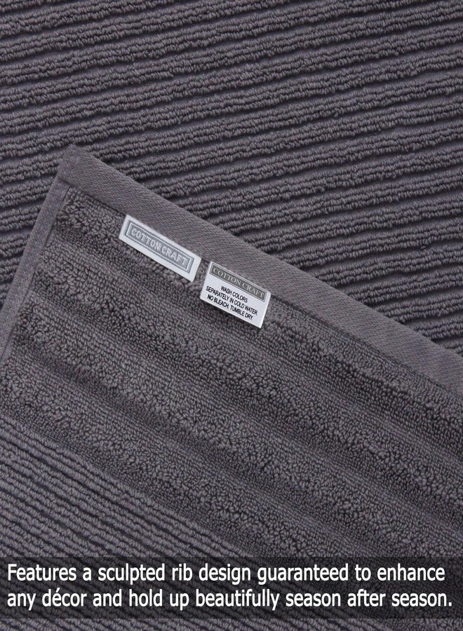 COTTON CRAFT Monogrammed 3 Piece Towel Set - 100% Cotton - Plush 600 GSM Sculpted Ribbed Super Zero Twist Bathroom Set - 1 Each of Bath, Hand, and Wash Towels - Soft Absorbent Luxury - Grey D - Image 4