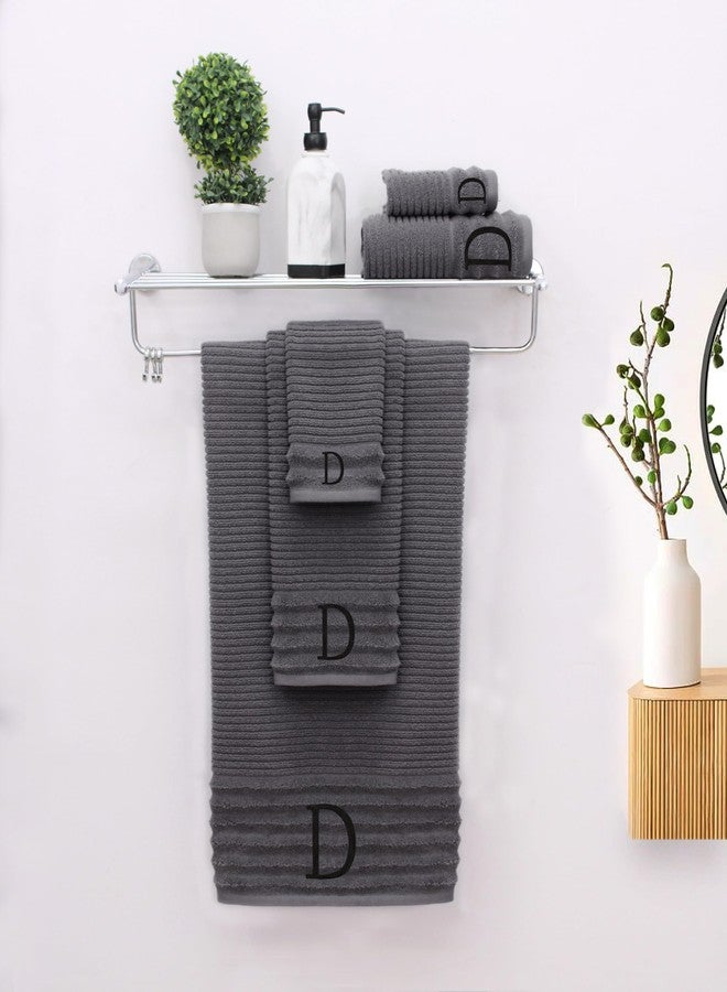 COTTON CRAFT Monogrammed 3 Piece Towel Set - 100% Cotton - Plush 600 GSM Sculpted Ribbed Super Zero Twist Bathroom Set - 1 Each of Bath, Hand, and Wash Towels - Soft Absorbent Luxury - Grey D - Image 2