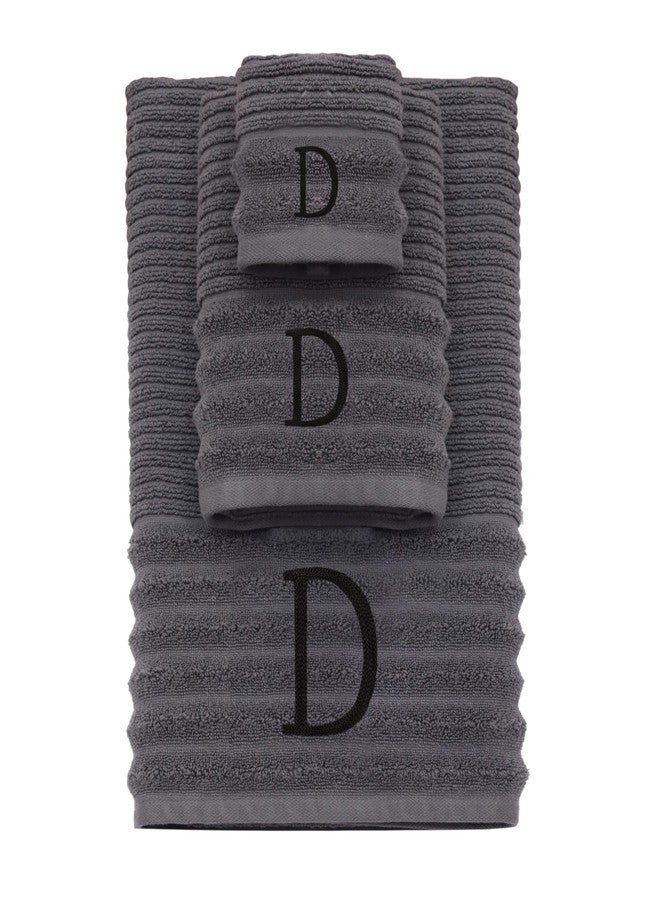 COTTON CRAFT Monogrammed 3 Piece Towel Set - 100% Cotton - Plush 600 GSM Sculpted Ribbed Super Zero Twist Bathroom Set - 1 Each of Bath, Hand, and Wash Towels - Soft Absorbent Luxury - Grey D - Image 1
