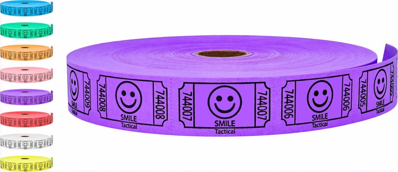 Tacticai 2000 Raffle Tickets Smile Purple 1 of 8 Colors Single Roll Ticket for Events Entry Class Reward Fundraiser Prizes