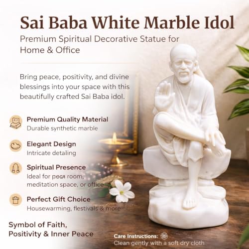Sai Amrut S A Gifts Italian Marble Dust Ashirwad Hand Sirdi Sai Baba Idol/Murti for Home and Office Decor/Used in Pooja/Mandir (7.5 INCH) - Image 3