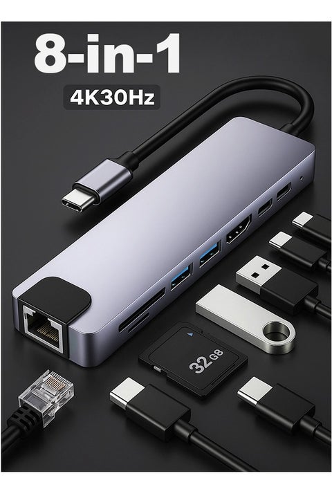 USB Hub 3.0 4 Ports Multiport Adapter Ultra，8 in1 Slim Data Hub USB A Splitter [Charging Not Supported] Multiple USB Extension for Laptop,Desktop PC,PS5,Mouse,Keyboard,Flash Drive,Printer