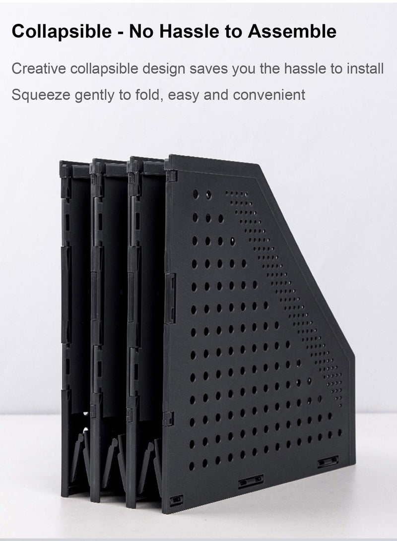 Excefore Collapsible Magazine File Holder, Desk Organizer for Office, School, and Home, Vertical Binder Storage with 3 Compartments, Sturdy Upright Desktop Folder Rack (Black, 1 Pc)  - Image 5