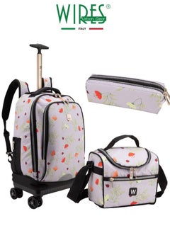Wires 3 Piece Kids School Trolley Bag laptop compartment 4 Wheels With Lunch bag & Pencil Case  - Image 1