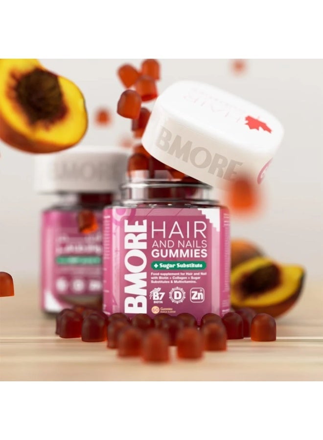 BMORE Hair & Nails Sugar-Free Peach Flavor - 60 Gummies -Two packages - Image 3
