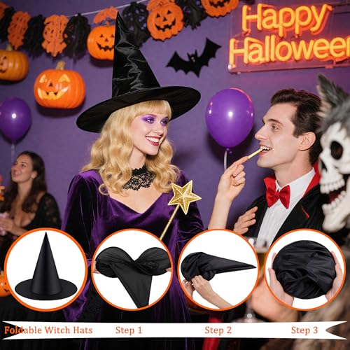 Tepoobea Halloween Decorations Black Witch Hats, 8 Pack Hanging Witches Hats & 32Pcs 3D Bats Halloween Decorations Outdoor Indoor - Image 5