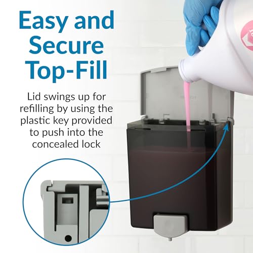 Bobrick Surface-Mounted Soap Dispenser - Manual Wall-Mounted 40 fl oz Capacity Top Fill, ADA Compliant, Vandal-Resistant, Visible Soap Level, All-Purpose Liquid Soap Dispenser for Commercial Bathrooms (Model B-40) - Image 2