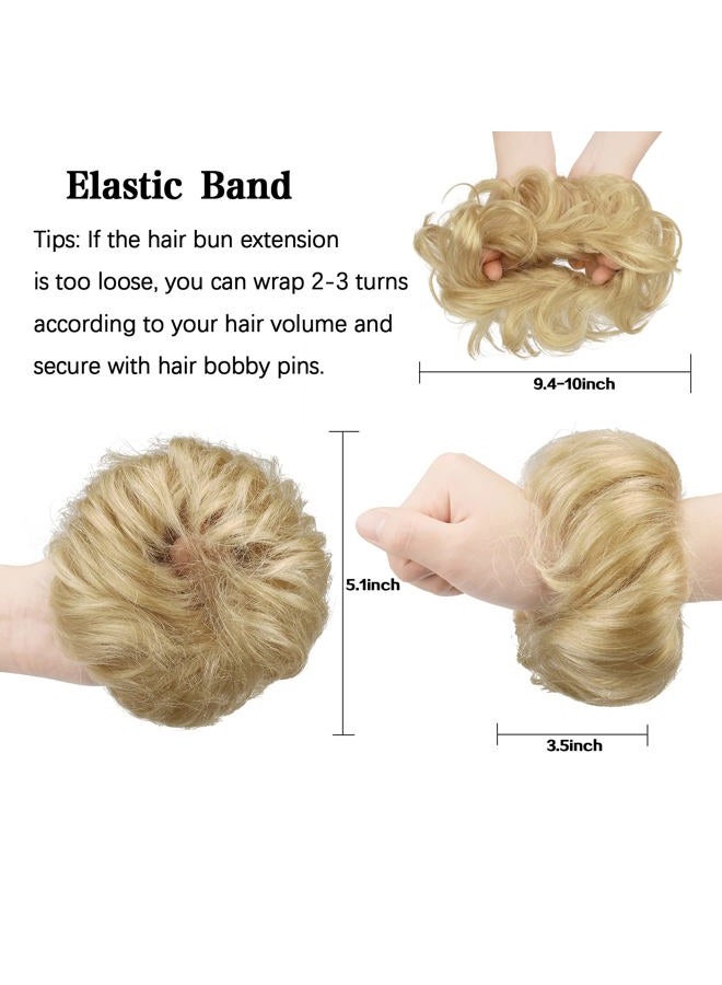 FESHFEN Human Messy Buns - 100% Human Hair Bun Real Scrunchies Hair Pieces Ponytail Extensions Wavy Tousled Updo Chignon Hairpieces for Women, Light Blonde - Image 3