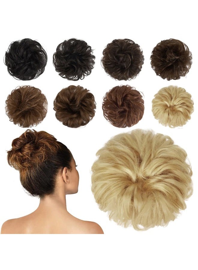 FESHFEN Human Messy Buns - 100% Human Hair Bun Real Scrunchies Hair Pieces Ponytail Extensions Wavy Tousled Updo Chignon Hairpieces for Women, Light Blonde - Image 1