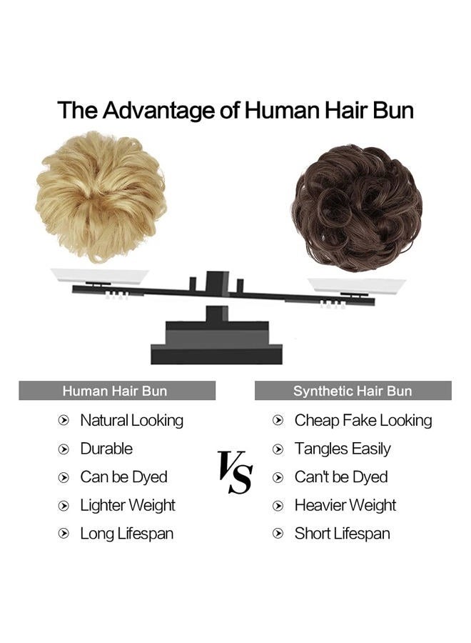 FESHFEN Human Messy Buns - 100% Human Hair Bun Real Scrunchies Hair Pieces Ponytail Extensions Wavy Tousled Updo Chignon Hairpieces for Women, Light Blonde - Image 4