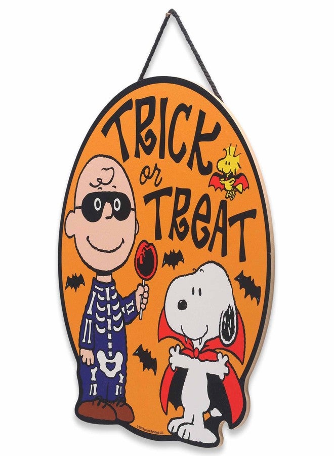 Open Road Brands Peanuts Charlie Brown and Snoopy Trick or Treat Hanging Wood Wall Decor - Fun Snoopy Halloween Sign for Home Decorating - Image 2