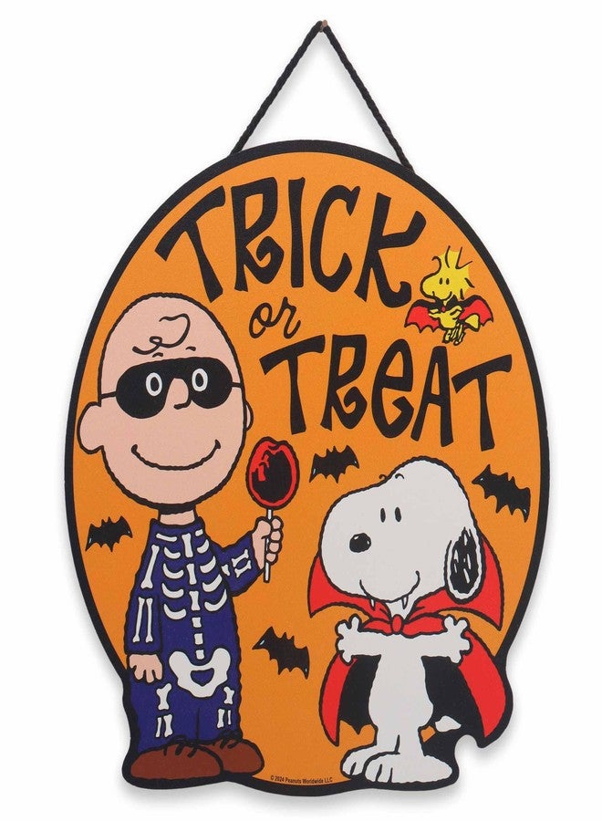 Open Road Brands Peanuts Charlie Brown and Snoopy Trick or Treat Hanging Wood Wall Decor - Fun Snoopy Halloween Sign for Home Decorating - Image 1