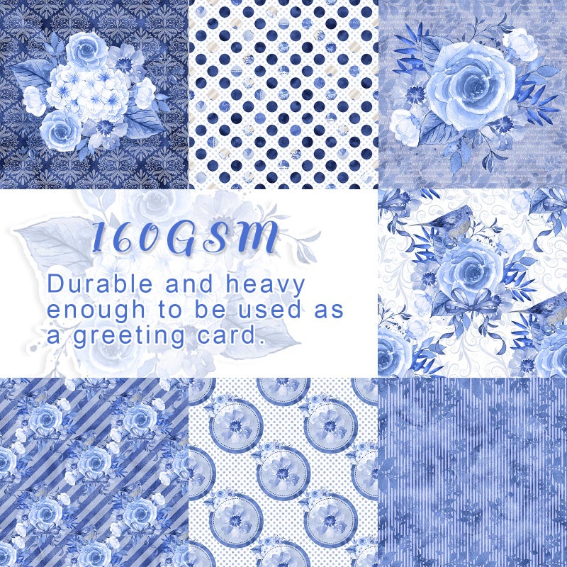 Naszonus 28 Sheets Scrapbook Paper, Floral Scrapbooking Specialty Papers 160gsm Cardmaking Craft Paper Pack Decorative Paper for Card Making (6"X6" Inch, Blue Flowers) - Image 3