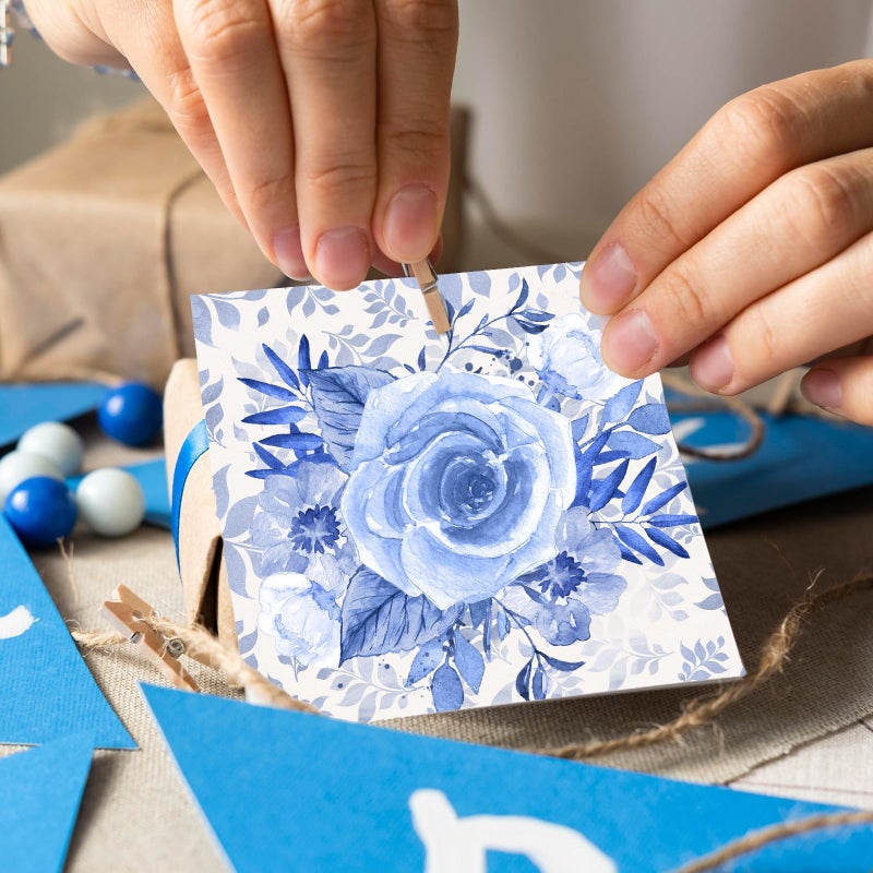 Naszonus 28 Sheets Scrapbook Paper, Floral Scrapbooking Specialty Papers 160gsm Cardmaking Craft Paper Pack Decorative Paper for Card Making (6"X6" Inch, Blue Flowers) - Image 5