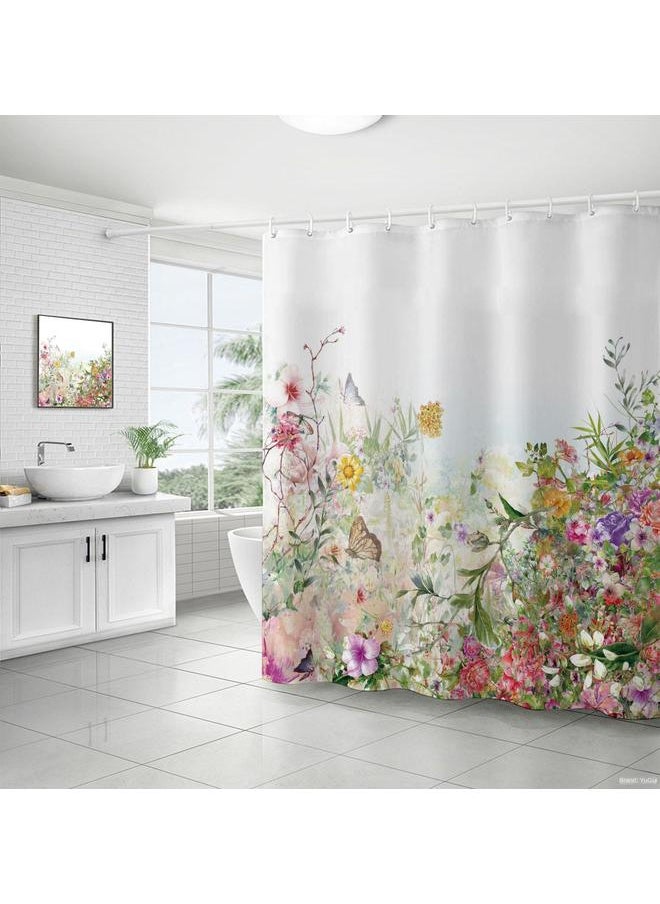 Bluejw Polyester Shower Curtain  Explosions Flowers And Plants Watercolor Bathroom Four-piece Dry And Wet Separation Isolation Waterproof Bath  - Image 4